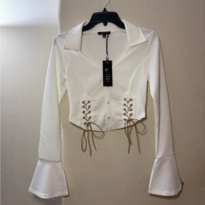 Western White Lace-Up Women's Top